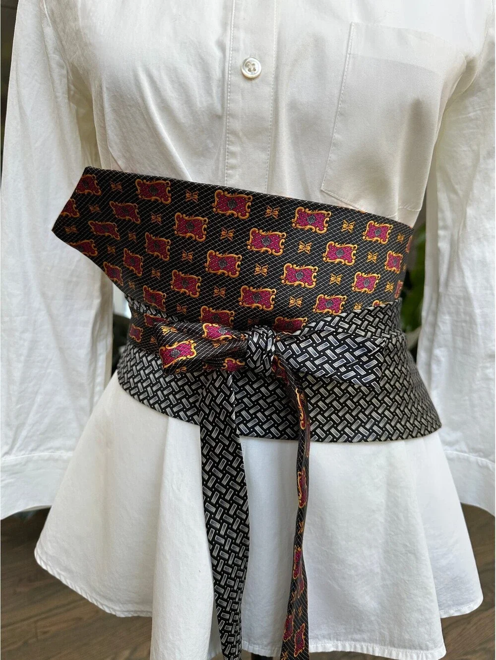 Upcycled Silk Necktie Obi Belt | Handmade Corset Style Belt | One-of-a-Kind | OS